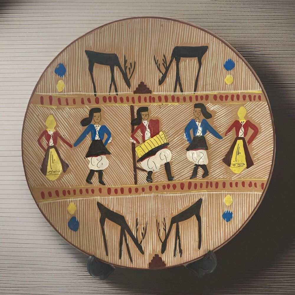 Decorative Plate Hungarian dancers Musician Deer abstract art vintage Decor 8” - Picture 1 of 9